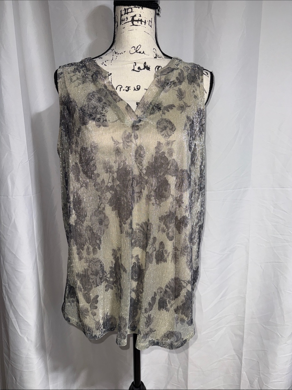 Maurices Silver Sheer Floral V-Neck Top
